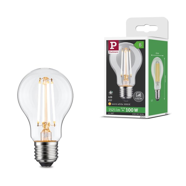 Paulmann Efficient-Line Filament 230V LED-glödlampa E27 Enkelt ljus 1521lm 8,2W 3000K dimbar Klar
