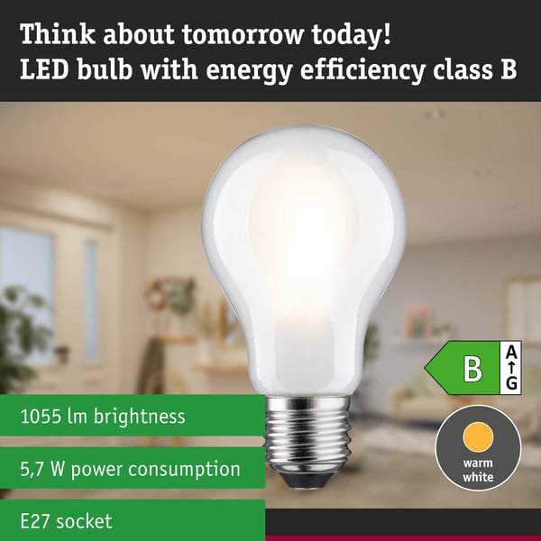 Paulmann Efficient-Line Filament 230V LED-glödlampa E27 Enkelt ljus 1055lm 5,7W 3000K dimbar Matt