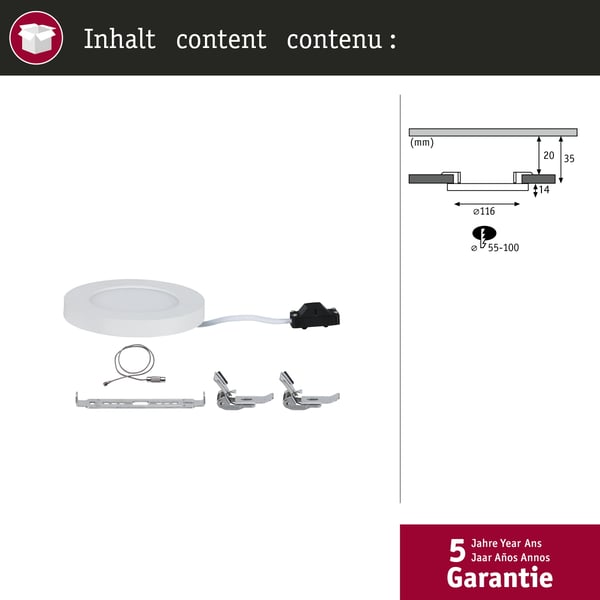 Paulmann Infälld LED panel Cover-it Promo Panel rund 116 mm 4,5W 400lm 3000K Vit matt