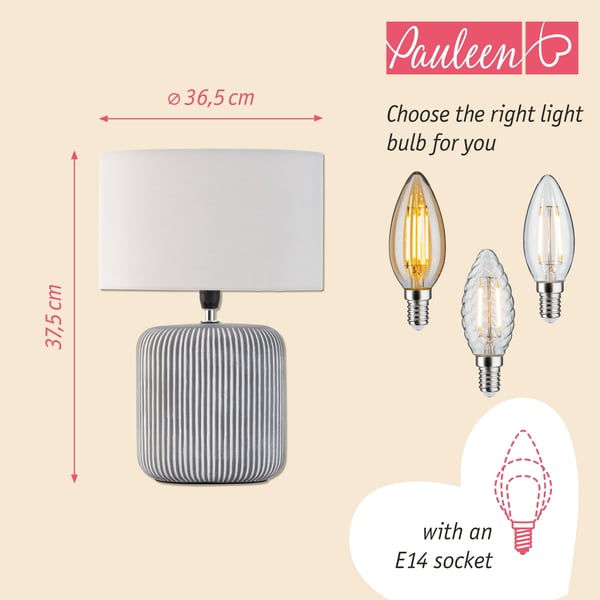Paulmann Pauleen Bordslampa Pure Shine E14 max. 20W Ljusgrå, Grå, Vit