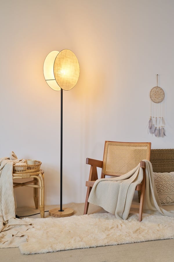 Paulmann Pauleen Golvlampa Boho Darling E27 320x1670 mm max. 20W Beige, Svart Trä, Metall, Linne