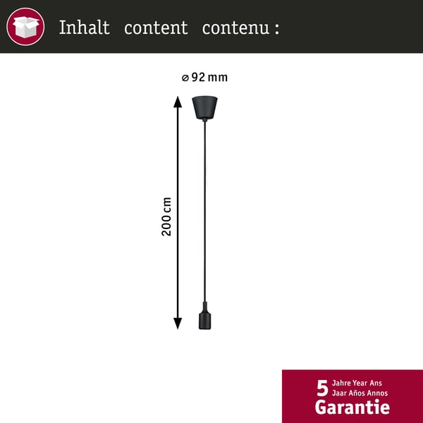 Paulmann Neordic Pendellampa Ketil Neordic IP44 E27 max. 20W Svart dimbar Silikon, Plast