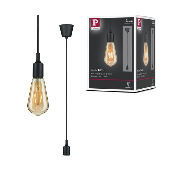 Paulmann Neordic Pendellampa Ketil Neordic E27 max. 60W Svart dimbar Silikon, Plast