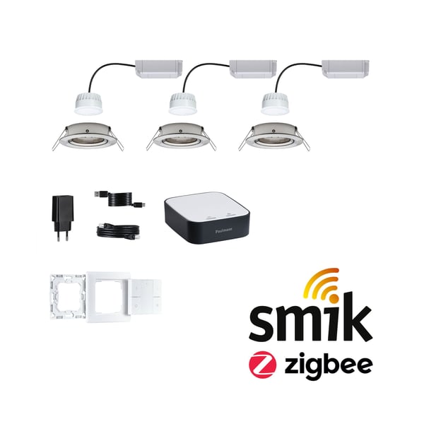 Paulmann Attraktivt prissatt startpaket Smart Home smik Gateway med väggbrytare + LED-infälld lampa Nova Plus Coin baspaket svängbar Tunable White