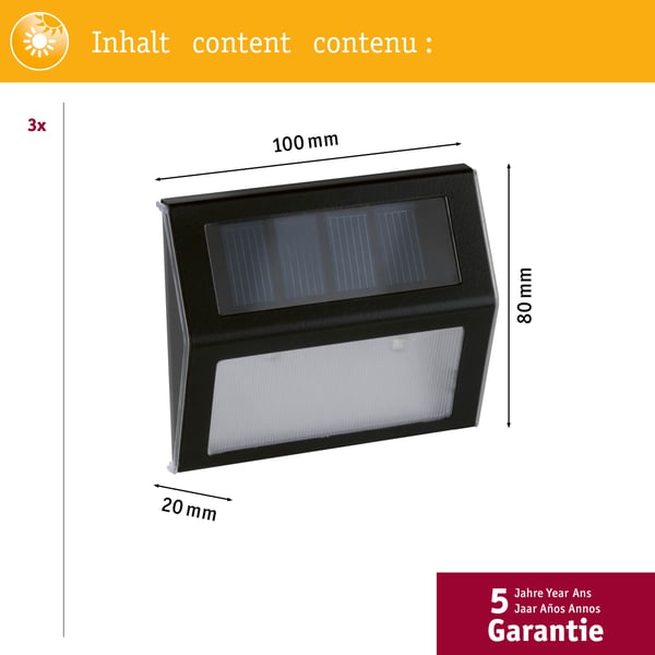 Paulmann Set Solar LED lampa för trapphus Dayton lampa IP44 3000K 3x2lm Antracit