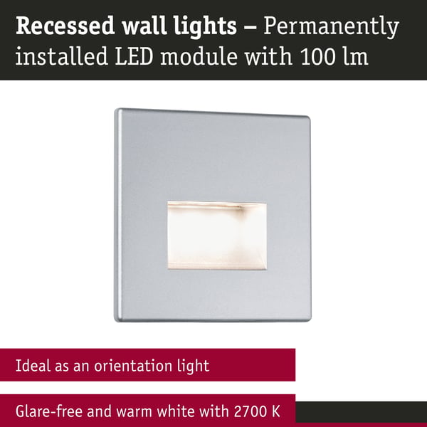 Paulmann Set LED infälld vägglampa Edge vinkelformad 80x80 mm 3x1,2W 3x50lm 230V 2700K Krom matt