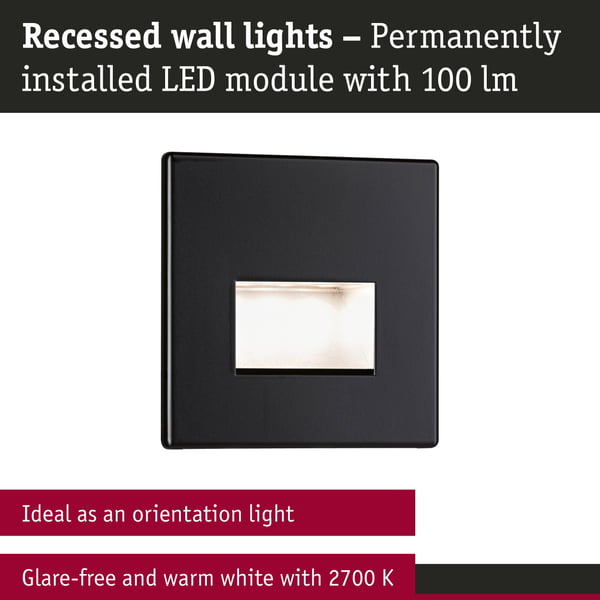 Paulmann Set LED infälld vägglampa Edge vinkelformad 80x80 mm 3x1,2W 3x50lm 230V 2700K Svart matt