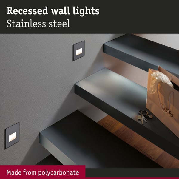Paulmann Set LED infälld vägglampa Edge vinkelformad 80x80 mm 3x1,2W 3x50lm 230V 2700K Svart matt