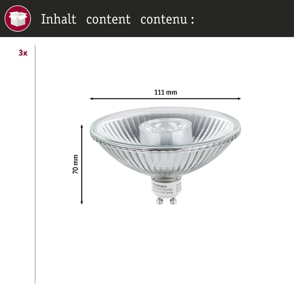 Paulmann Set Standard 230V LED-reflektor QPAR111 GU10 3x425lm 3x6,5W 2700K dimbar Silver