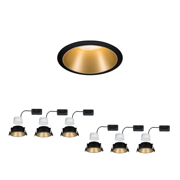 Paulmann Infälld LED lampa 3-Step-Dim Cole Coin IP44 rund 88 mm Coin 6x6W 6x470lm 230V dimbar 2700K Svart, Guld matt
