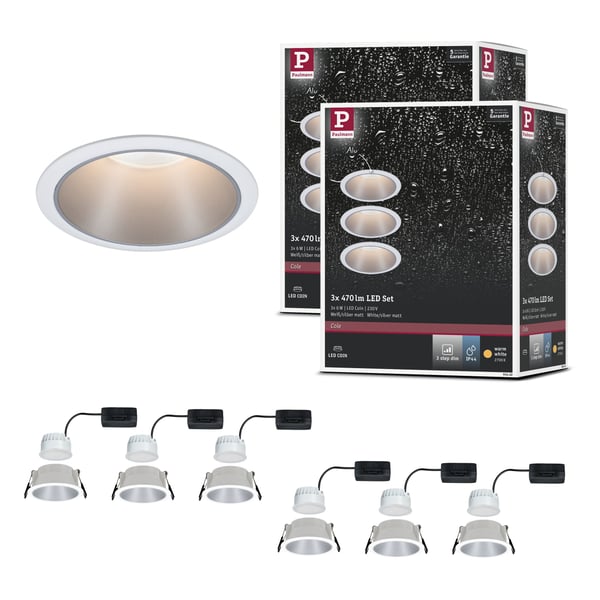 Paulmann Infälld LED lampa 3-Step-Dim Cole Coin IP44 rund 88 mm Coin 6x6W 6x470lm 230V dimbar 2700K Vit, Silver matt