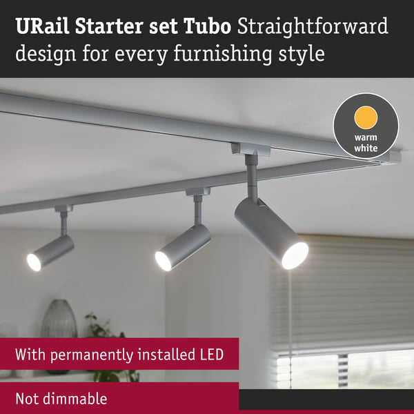 Paulmann URail Spotlight för strömskenor Tubo Startset 3x237lm 3x4,5W 3000K 230V Krom matt