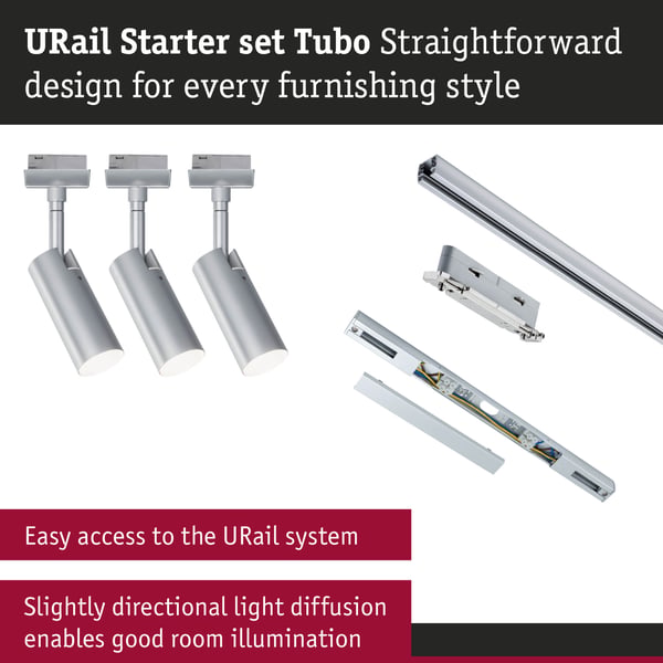 Paulmann URail Spotlight för strömskenor Tubo Startset 3x237lm 3x4,5W 3000K 230V Krom matt