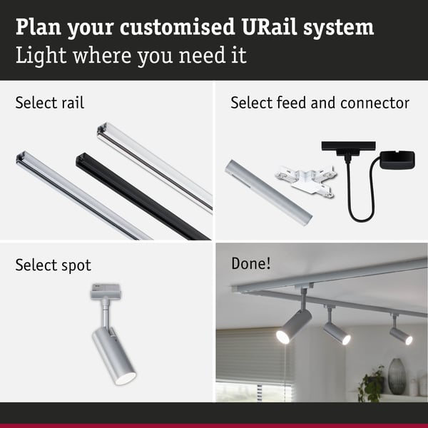 Paulmann URail Spotlight för strömskenor Tubo Startset 3x237lm 3x4,5W 3000K 230V Krom matt