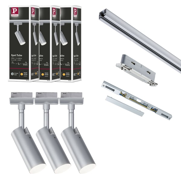 Paulmann URail Spotlight för strömskenor Tubo Startset 3x237lm 3x4,5W 3000K 230V Krom matt
