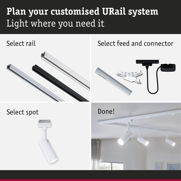 Paulmann URail Spotlight för strömskenor Tubo Startset 3x150lm 3x4W 3000K dimbar 230V Signal vit