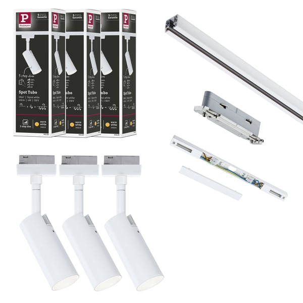 Paulmann URail Spotlight för strömskenor Tubo Startset 3x150lm 3x4W 3000K dimbar 230V Signal vit