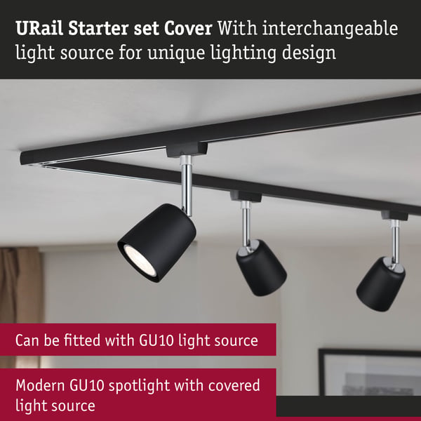 Paulmann URail Spotlight för strömskenor Cover GU10 max. 10W dimbar 230V Svart matt, Krom