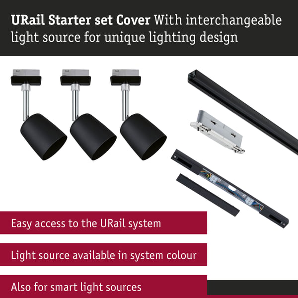Paulmann URail Spotlight för strömskenor Cover GU10 max. 10W dimbar 230V Svart matt, Krom