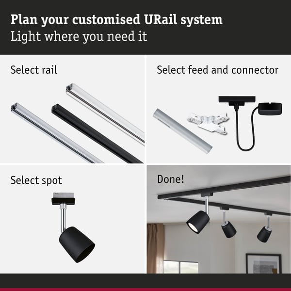 Paulmann URail Spotlight för strömskenor Cover GU10 max. 10W dimbar 230V Svart matt, Krom