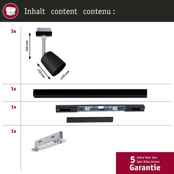 Paulmann URail Spotlight för strömskenor Cover GU10 max. 10W dimbar 230V Svart matt, Krom