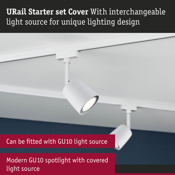Paulmann URail Spotlight för strömskenor Cover GU10 max. 10W dimbar 230V Signal vit