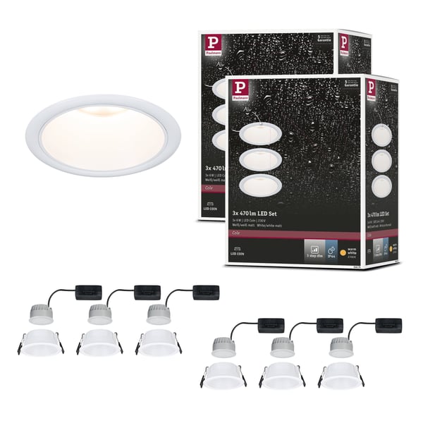 Paulmann Set Infälld LED lampa Cole Coin IP44 88 mm Coin 6x6W 6x470lm 230V dimbar 2700K Vit matt
