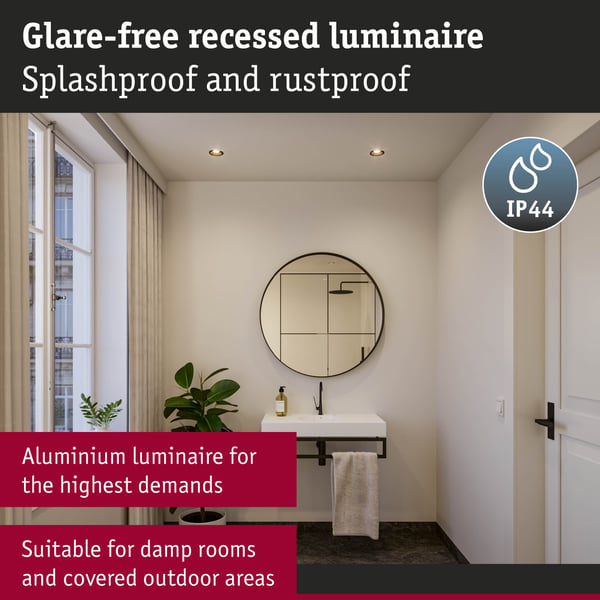 Paulmann Set Infälld LED lampa Cole Coin IP44 88 mm Coin 6x6W 6x470lm 230V dimbar 2700K Svart matt