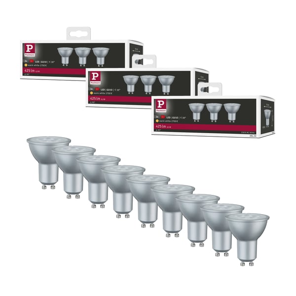 Paulmann Set Standard 230V LED-reflektor GU10 9x425lm 9x6,5W 2700K Aluminium