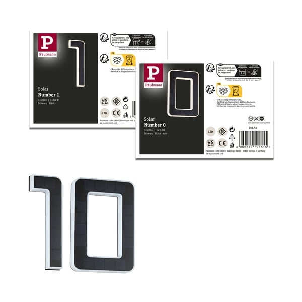 Paulmann Set Solar LED lampa för husnummer inkl. utbytbart batteri 3000K 2x6lm 2x0,2W Svart