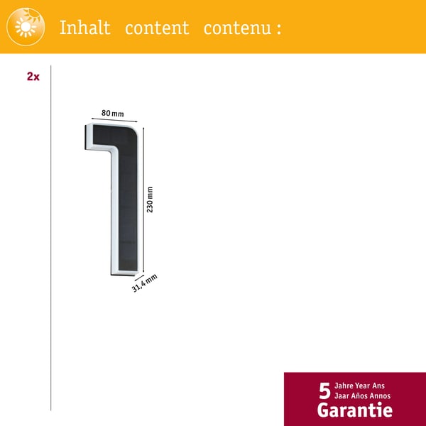 Paulmann Set Solar LED lampa för husnummer inkl. utbytbart batteri 3000K 2x6lm 2x0,2W Svart