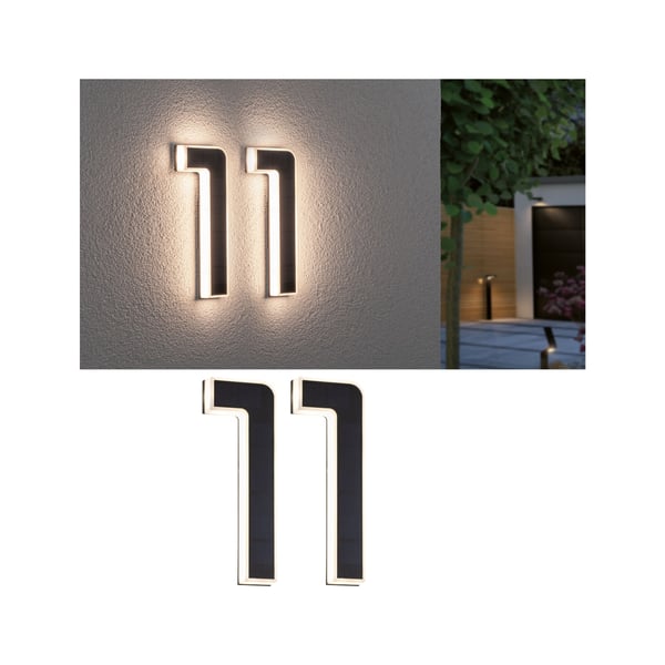 Paulmann Set Solar LED lampa för husnummer inkl. utbytbart batteri 3000K 2x6lm 2x0,2W Svart