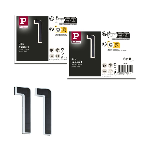 Paulmann Set Solar LED lampa för husnummer inkl. utbytbart batteri 3000K 2x6lm 2x0,2W Svart