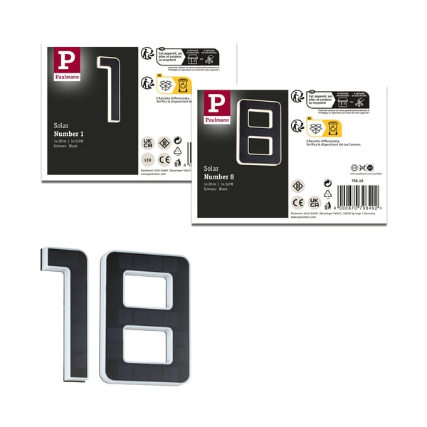 Paulmann Set Solar LED lampa för husnummer inkl. utbytbart batteri 3000K 2x6lm 2x0,2W Svart