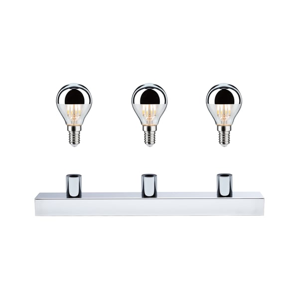 Paulmann Set Spegellampa Regula II inkl. glödlampa IP44 E14 2700K 3x440lm 230V 3x4,8W dimbar Krom, Toppreflektor silver