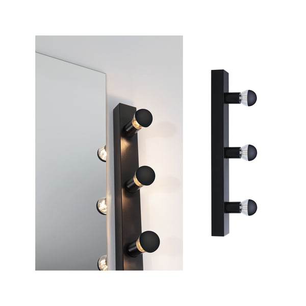 Paulmann Set Spegellampa Regula II inkl. glödlampa IP44 E14 2700K 3x470lm 230V 3x4,5W dimbar Svart, Toppreflektor svart matt
