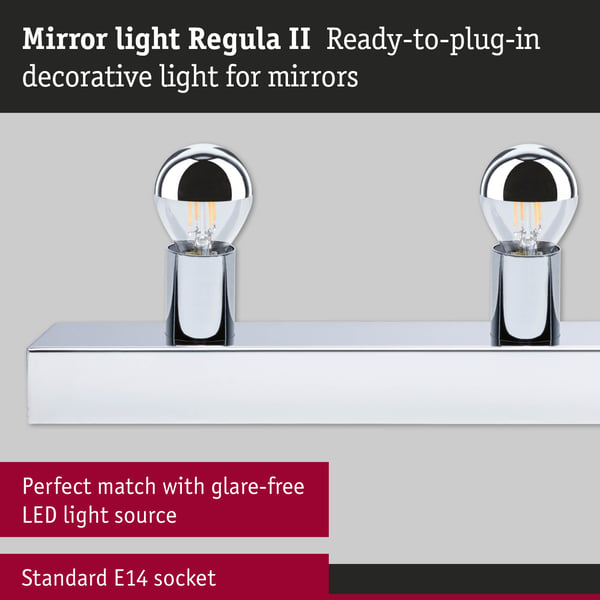 Paulmann Set Spegellampa Regula II inkl. glödlampa E14 2700K 4x220lm 230V 4x2,6W dimbar Krom, Toppreflektor silver