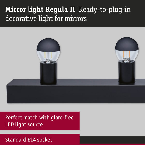 Paulmann Set Spegellampa Regula II inkl. glödlampa E14 2700K 4x250lm 230V 4x2,5W dimbar Svart, Toppreflektor svart matt