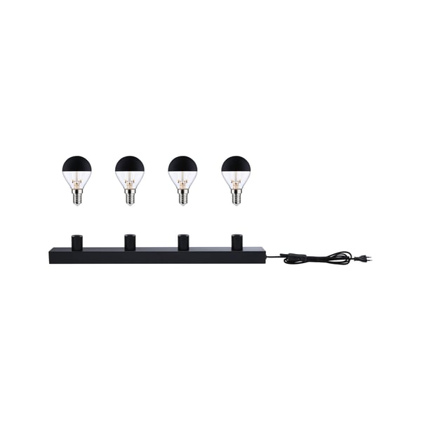 Paulmann Set Spegellampa Regula II inkl. glödlampa E14 2700K 4x250lm 230V 4x2,5W dimbar Svart, Toppreflektor svart matt