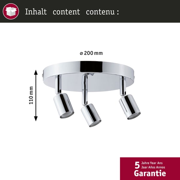 Paulmann Strålkastare Carolina IP44 GU10 230V max. 3x10W dimbar Krom