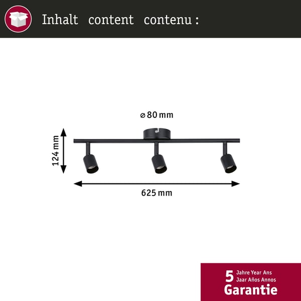 Paulmann Strålkastare Carolina GU10 230V max. 3x10W dimbar Svart matt