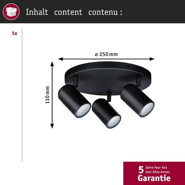 Paulmann Strålkastare Zyli IP44 GU10 230V max. 3x10W dimbar Svart matt