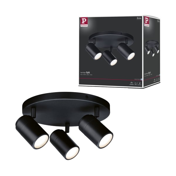Paulmann Strålkastare Zyli IP44 GU10 230V max. 3x10W dimbar Svart matt