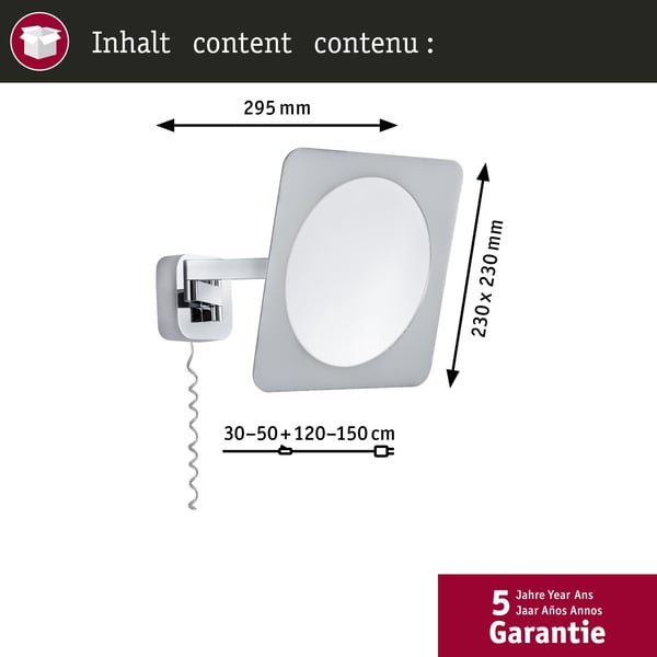 Paulmann LED sminkspegel Bela IP44 3000K 260lm 230V 5,7W Krom, Vit, Spegel