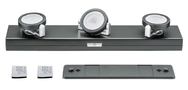 Paulmann LED lampa under skåp Batteri Rotate inkl. strömbrytare 310x60 mm 3x18lm 3000K dimbar Antracit, Krom matt