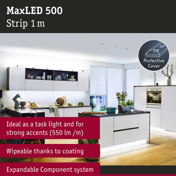 Paulmann MaxLED 500 LED remsa Enkelstripe 1m dagsljusvit belagd 6W 550lm/m 6500K