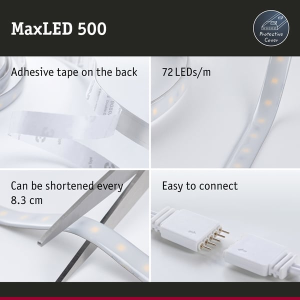 Paulmann MaxLED 500 LED remsa Enkelstripe 1m dagsljusvit belagd 6W 550lm/m 6500K