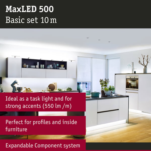 Paulmann MaxLED 500 LED remsa Baspaket 10m dagsljusvit 50W 550lm/m 6500K 75VA