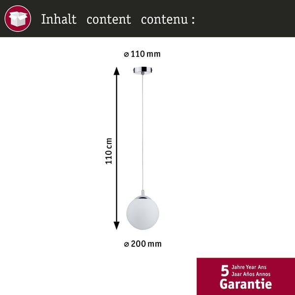 Paulmann Pendellampa Globe lampa IP44 E27 max. 20W Satin, Krom dimbar