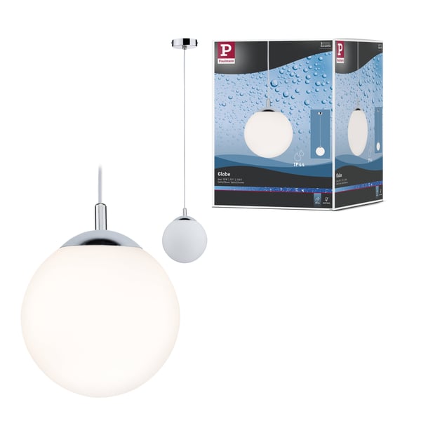 Paulmann Pendellampa Globe lampa IP44 E27 max. 20W Satin, Krom dimbar